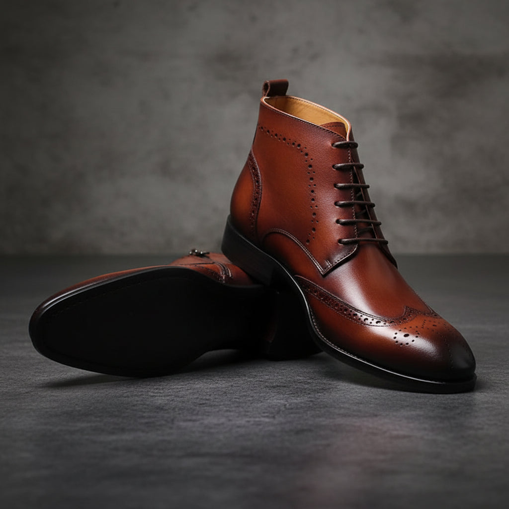 Urban Form Men's Handmade Leather Ankle Boot — Wingtip Dress