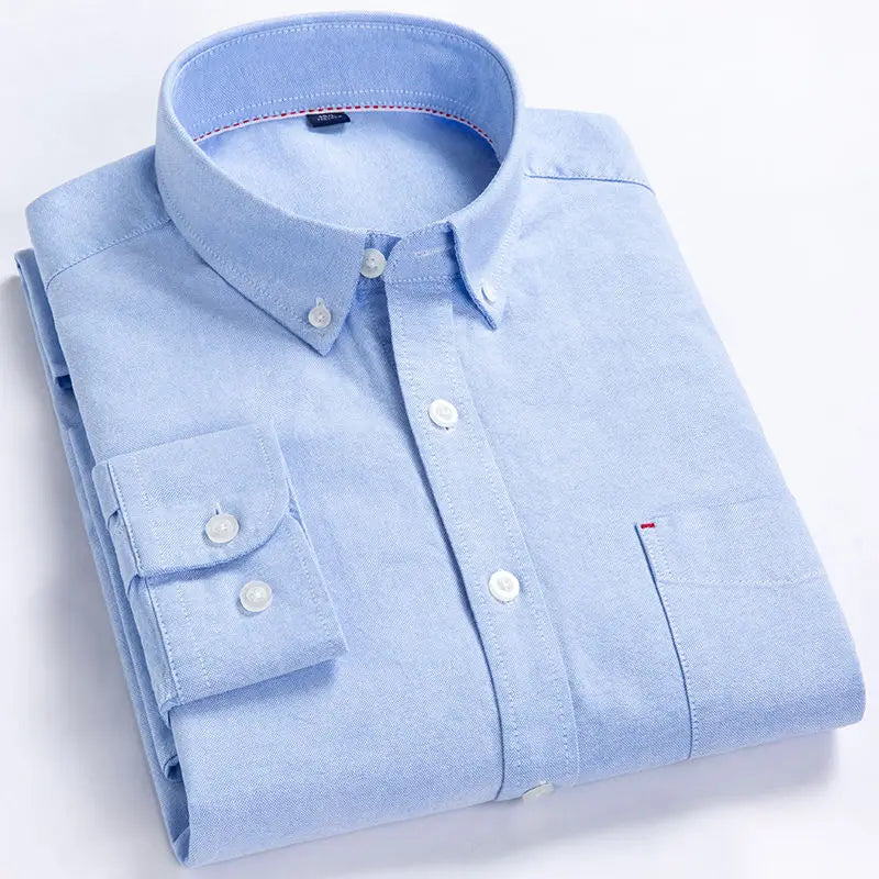 New 100% Cotton Oxford Shirt Men's Long Sleeve Striped Plaid Casual Shirts Korean Clothes High Quality Business Dress Shirt Grey - Premium  from Craftklart.store - Just $14.56! Shop now at Craftklart.store