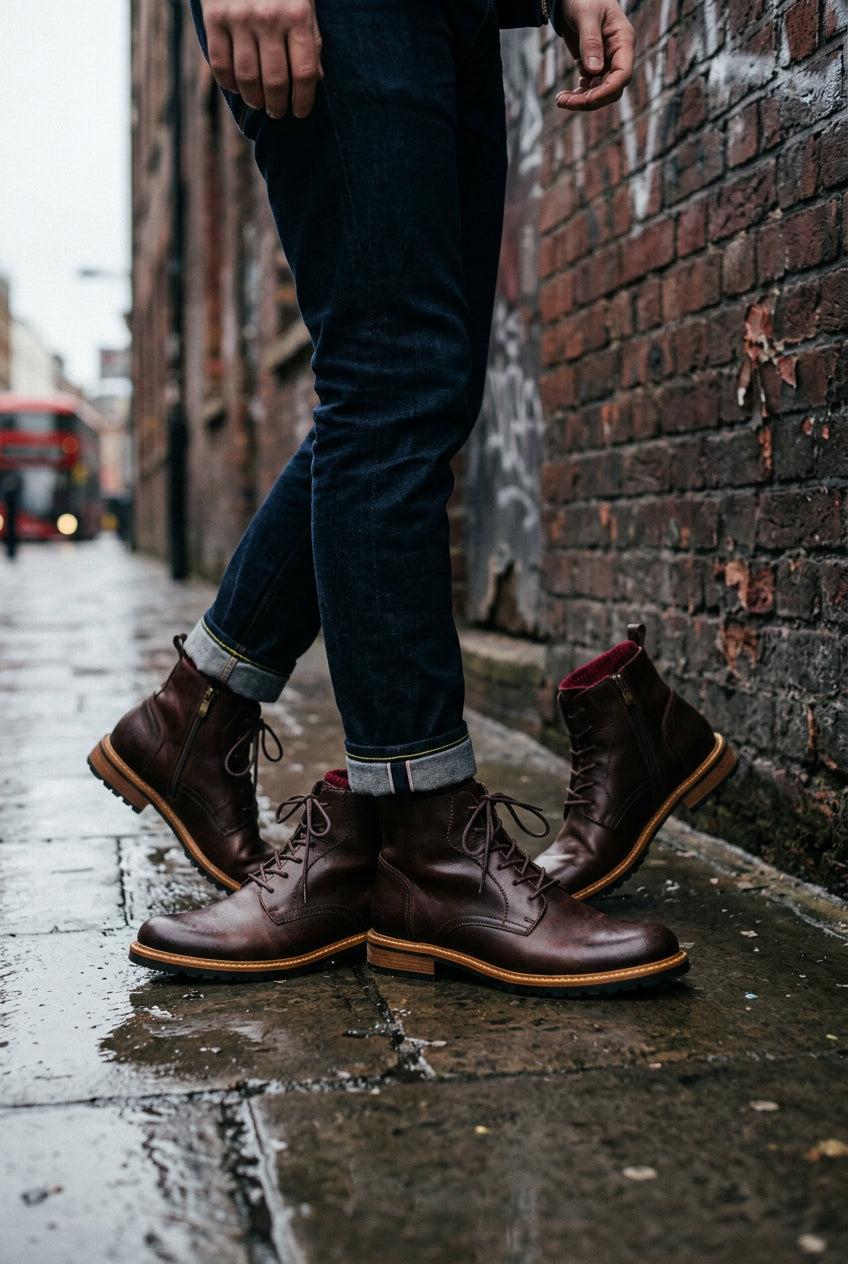 Men's Yardline Leather Ankle Boots by Craftklart Dropship featuring stylish ankle-high design and durable leather construction.