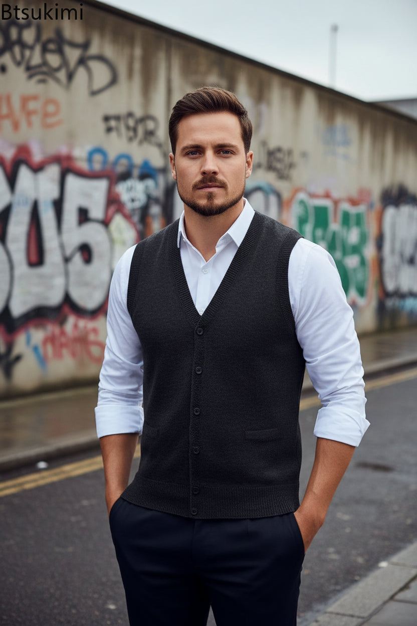Men's Knit Sweater Vest — V-Neck Sleeveless Pullover