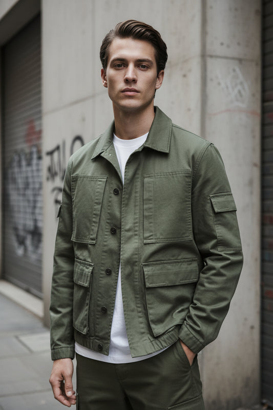 Craftklart Dropship Watchman Structured Cargo Jacket showing front view with multiple pockets and durable fabric.