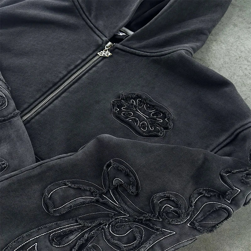 Streetwear Embroidery Zipper Hoodie