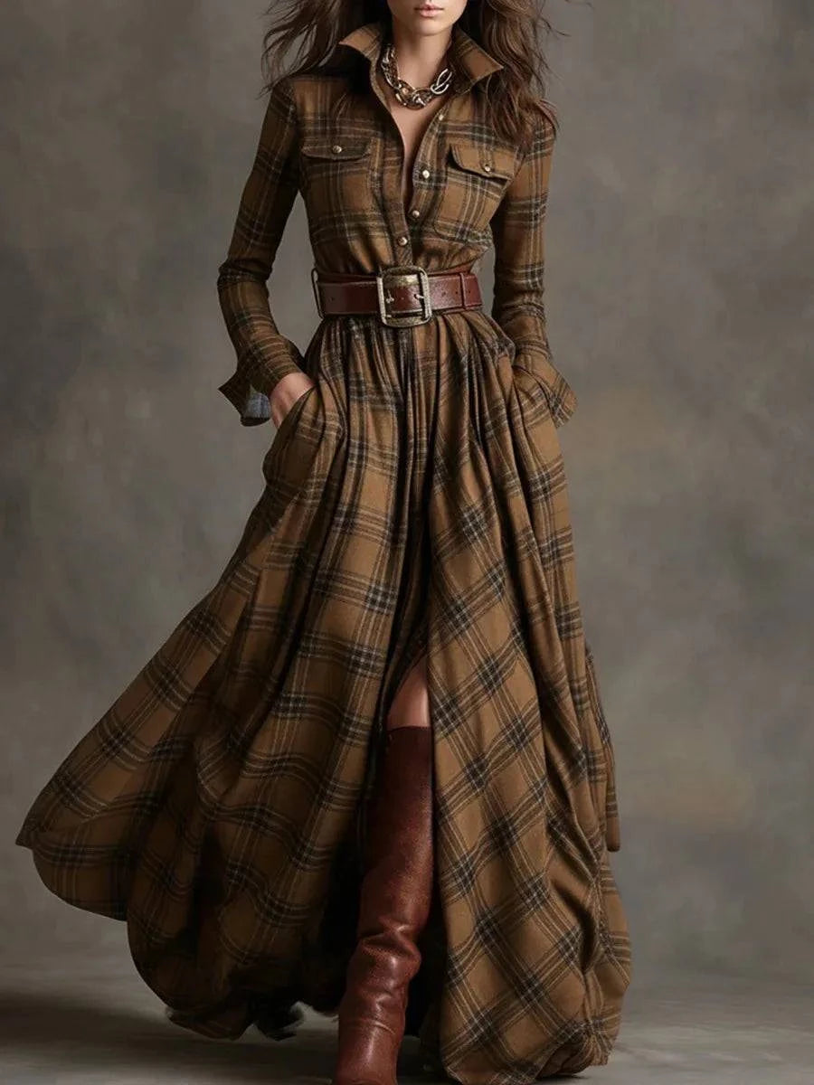 Woman's Urban Checkered Print Long Dress | Minimalist Streetwear | Craftklart