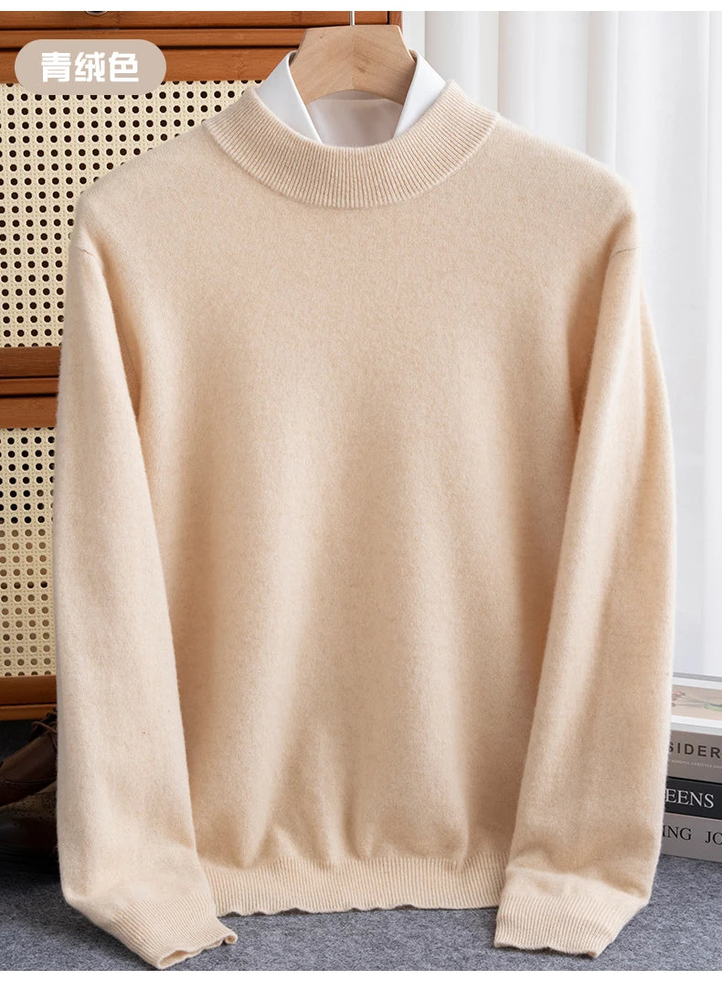 New Fashion Men's 100% Wool Pullover Half-high Collar Sweater - Craftklart.store