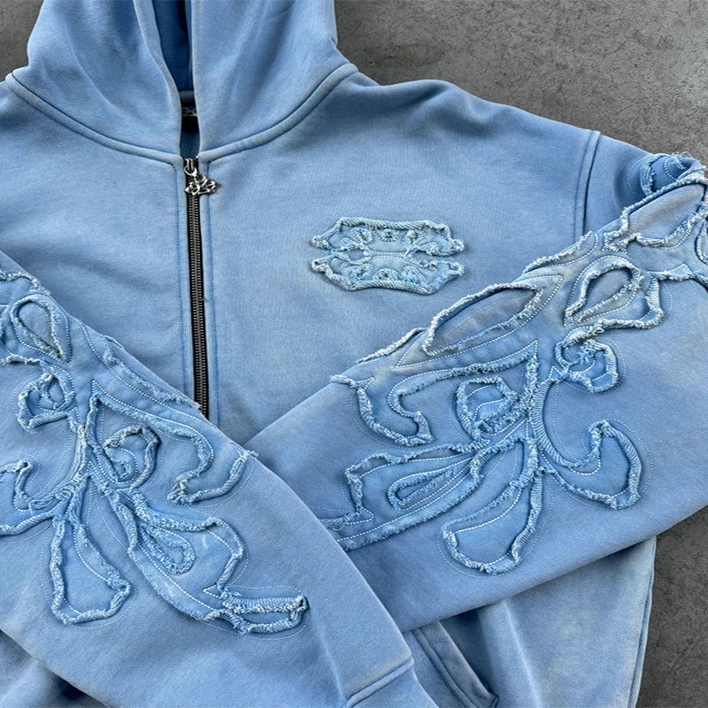 Streetwear Embroidery Zipper Hoodie