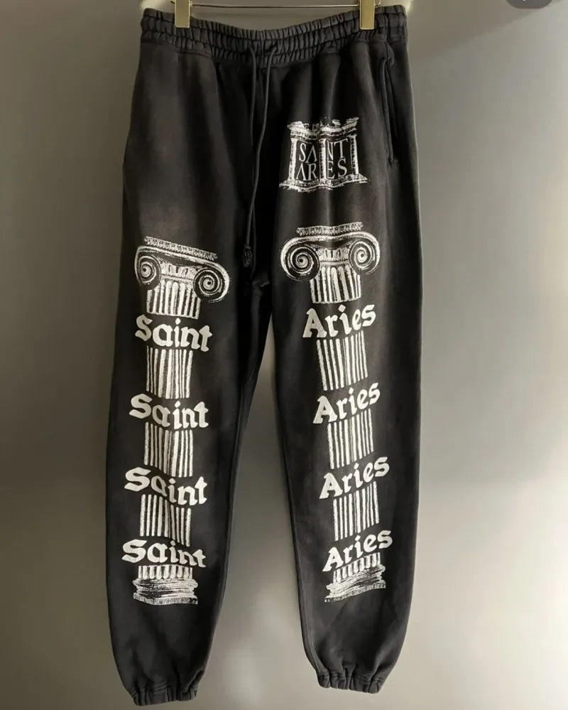 Heavyweight Cotton Black Saint Hoodies Set Hiphop Street Sheep Retro Print Letter Slogan Hoody Casual Pants Men Women Tracksuit
