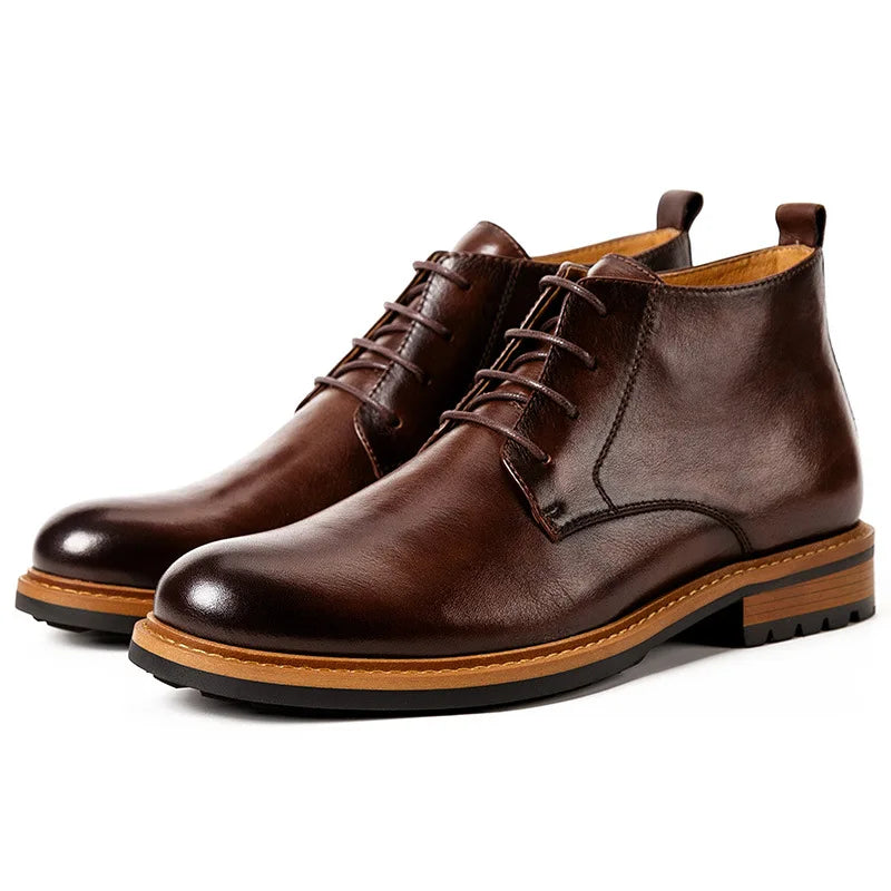 Autumn and winter men's boots, men's shoes, British style high top round toe short boots, genuine leather retro workwear boots