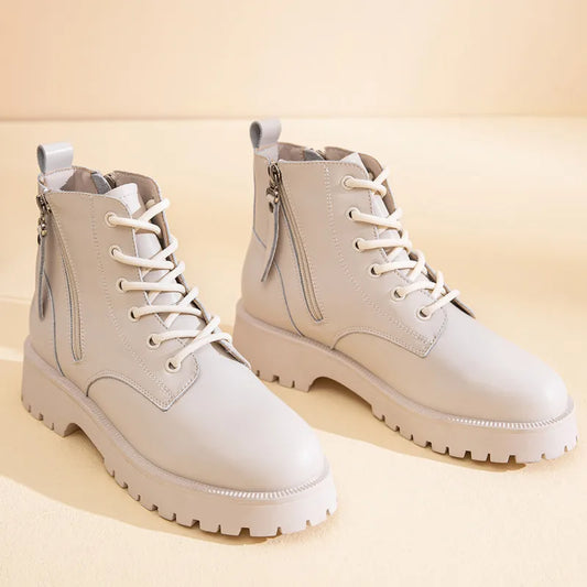 Genuine Leather Double Zipper Women's Ankle Boots
