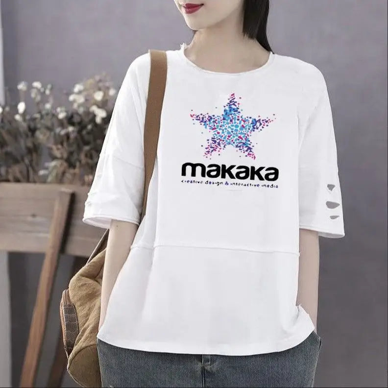 Women's 100% Cotton Large Size Korean Half Sleeved Loose T-shirt - Premium T-Shirt from Craftklart Dropship - Just $17.05! Shop now at Craftklart.store