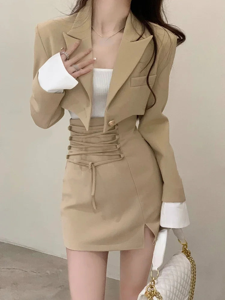 2 Piece Dress Set Women Casual Y2k Crop Top and blazer - Premium Set from Craftklart.store - Just $21.25! Shop now at Craftklart.store