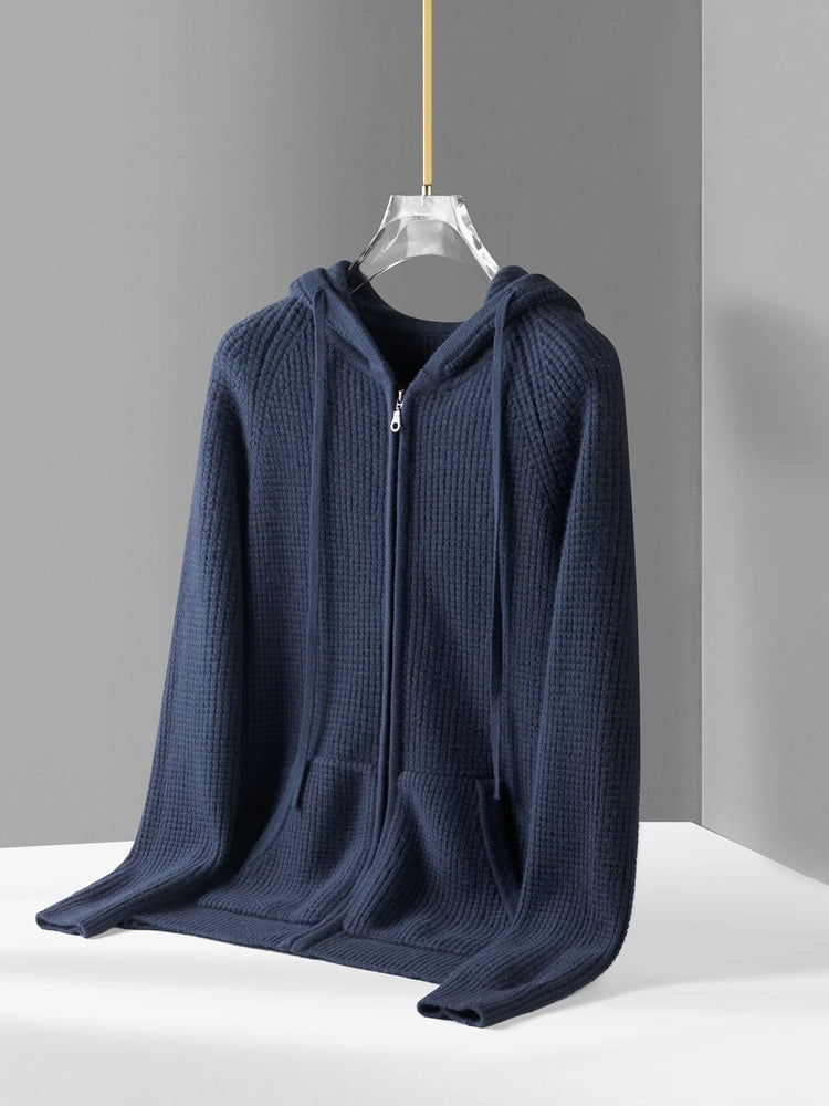 Urban Casual Knitted Hooded Cardigan 100% Pure Cashmere