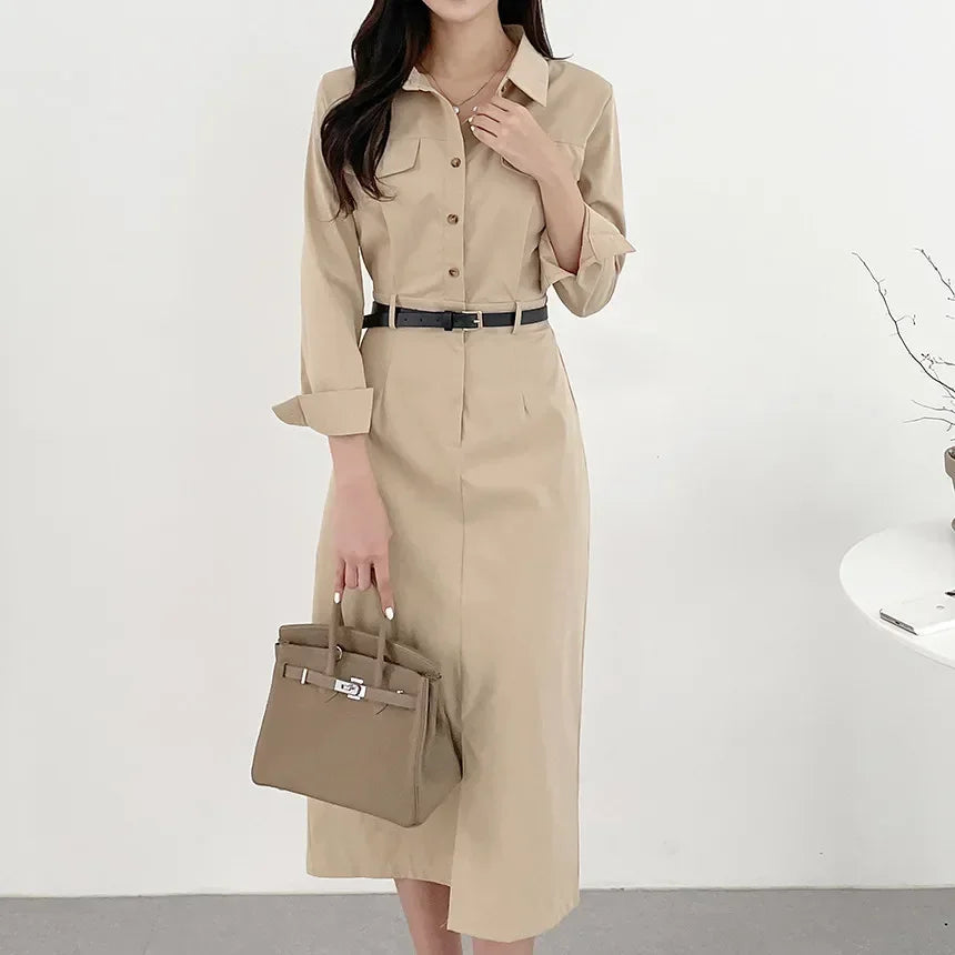 Women's Urban Chic Office Maxi Dress with Belt