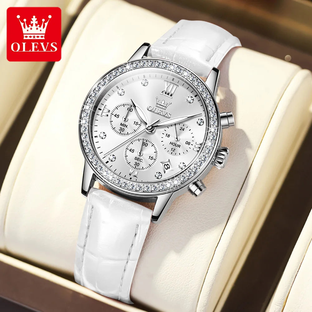 Women's Diamond Quartz Waterproof Luminous  Leather Strap Wristwatch