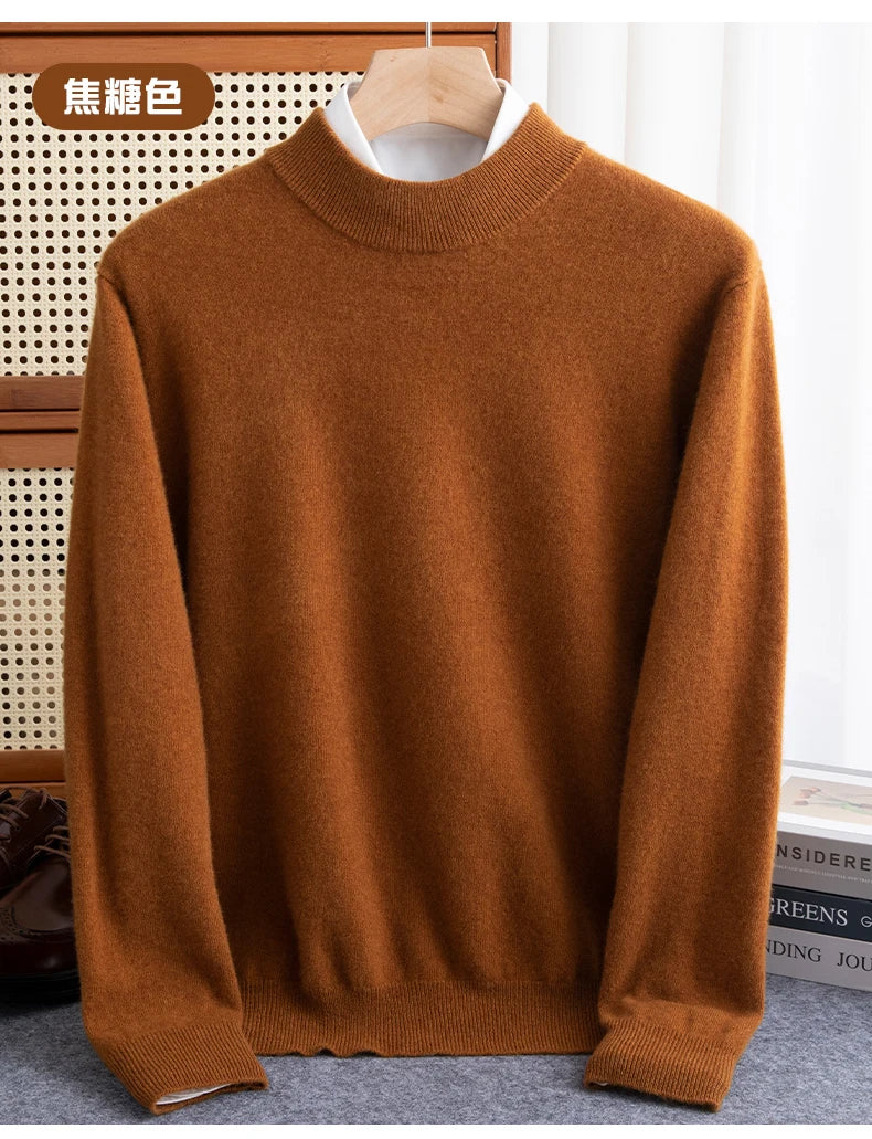 New Fashion Men's 100% Wool Pullover Half-high Collar Sweater - Craftklart.store