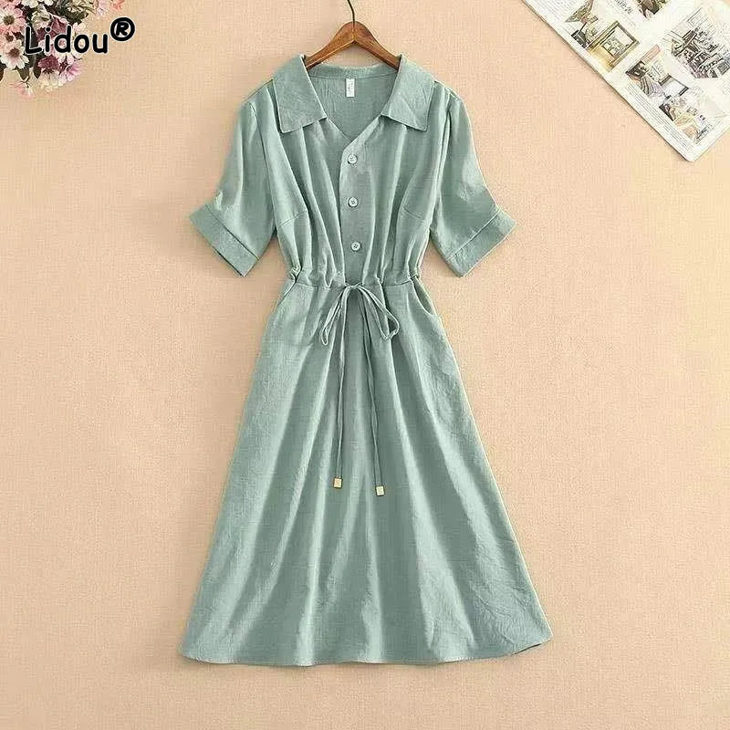 Women's Polo Neck Above Knee Mini Casual Pullover Summer Cotton Dress - Premium Dress from Craftklart Dropship - Just $18.46! Shop now at Craftklart.store