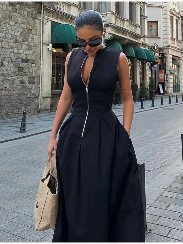 Women's Urban Sleeveless High Waist Zipper Long Dress - Premium Dresses from Craftklart Dropship - Just $23.85! Shop now at Craftklart.store