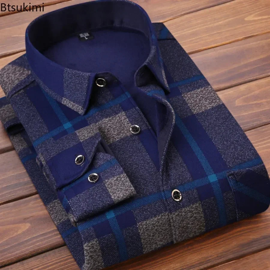 2024 Men's Plaid Flannel Fur Lined Thick Formal Shirts - Premium shirt from Craftklart Dropship - Just $5.39! Shop now at Craftklart.store