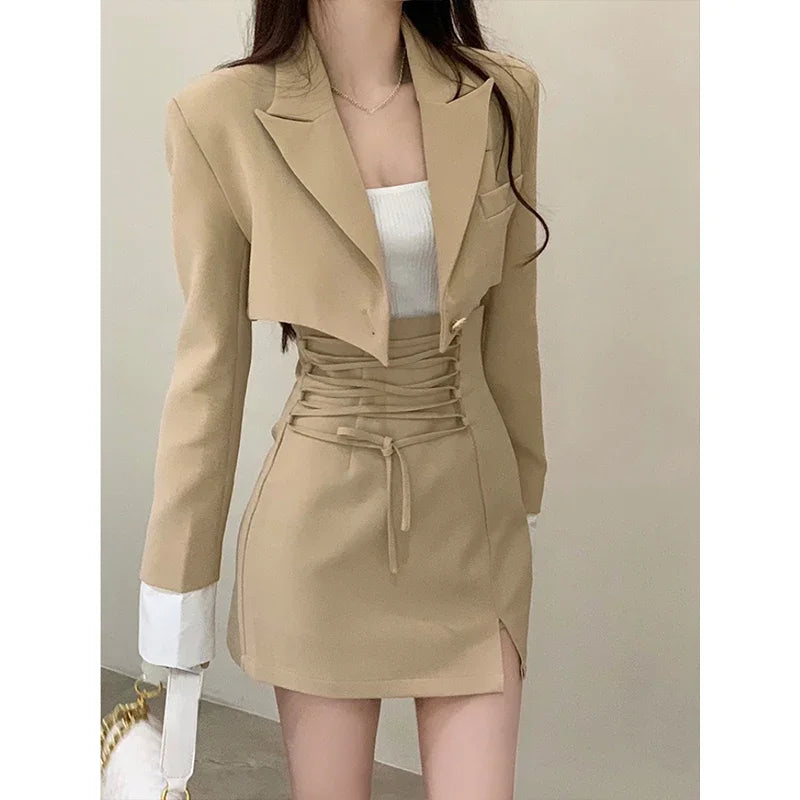 2 Piece Dress Set Women Casual Y2k Crop Top and blazer - Premium Set from Craftklart.store - Just $21.25! Shop now at Craftklart.store