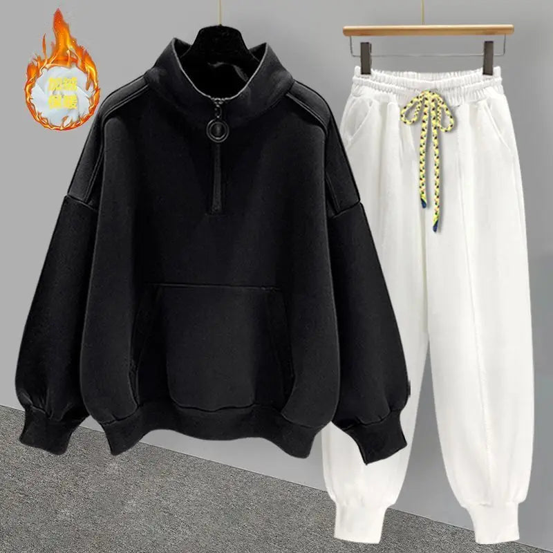 Hip Hop Half High Collar Sweatshirt Set Autumn Winter Trend - Premium Hoodie from Craftklart Dropship - Just $11.46! Shop now at Craftklart.store