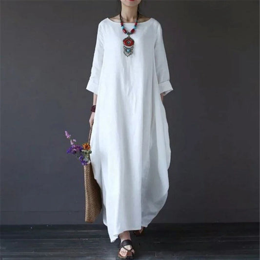 Women's Long Sleeve Linen Oversized  Maxi Dress