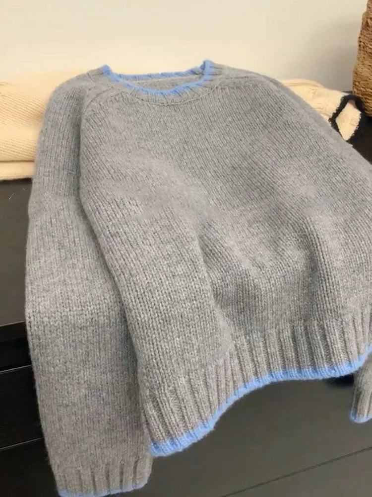 Soft Sexy Round Neck Cashmere Sweater Women's Autumn Winter Knitted Wool Base Sweater Short Thick Loose Sweater Gray Warm Tops