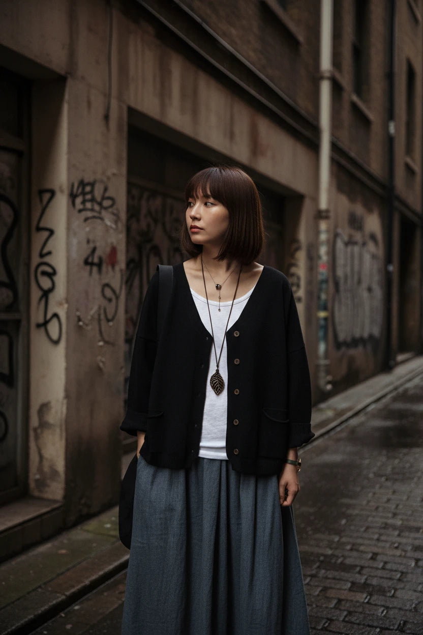 Loose Knit Cardigan — V-Neck, Button Front