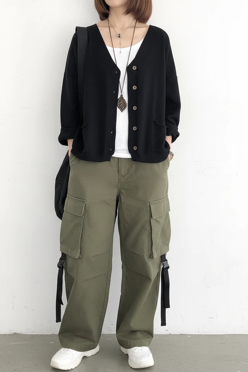 Loose Knit Cardigan — V-Neck, Button Front
