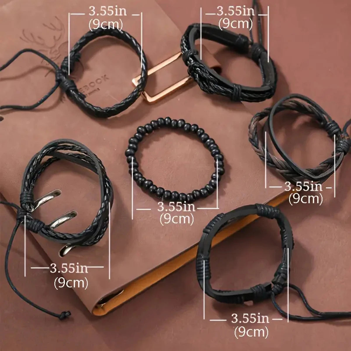 6pcs Men's PU Leather Punk Street Style Black Handmade Twist Bracelet - Premium Bracelet from Craftklart Dropship - Just $6! Shop now at Craftklart.store