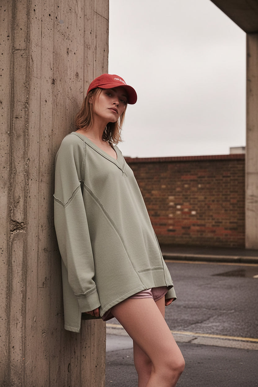 Oversized Cotton Sweatshirt — Open Side Patchwork | Craftklart