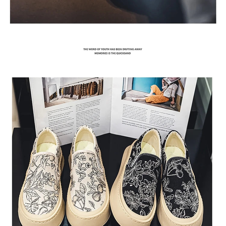 Men's Canvas Floral Thick Sole Loafers