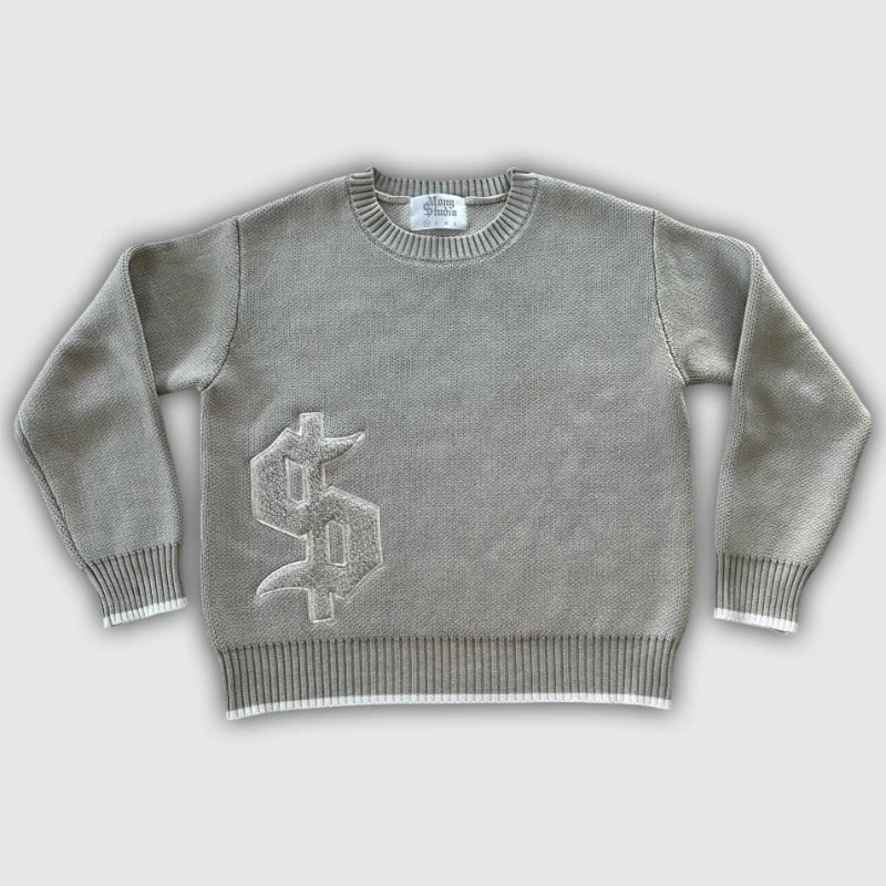 Y2K Dollar Grey Knitted  Long Sleeve Sweater - Craftklart.store