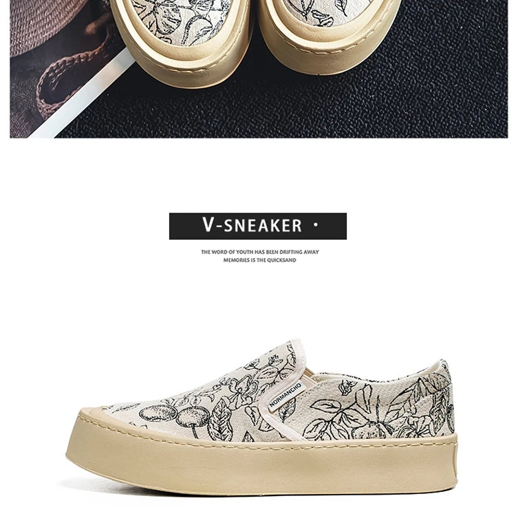 Men's Canvas Floral Thick Sole Loafers