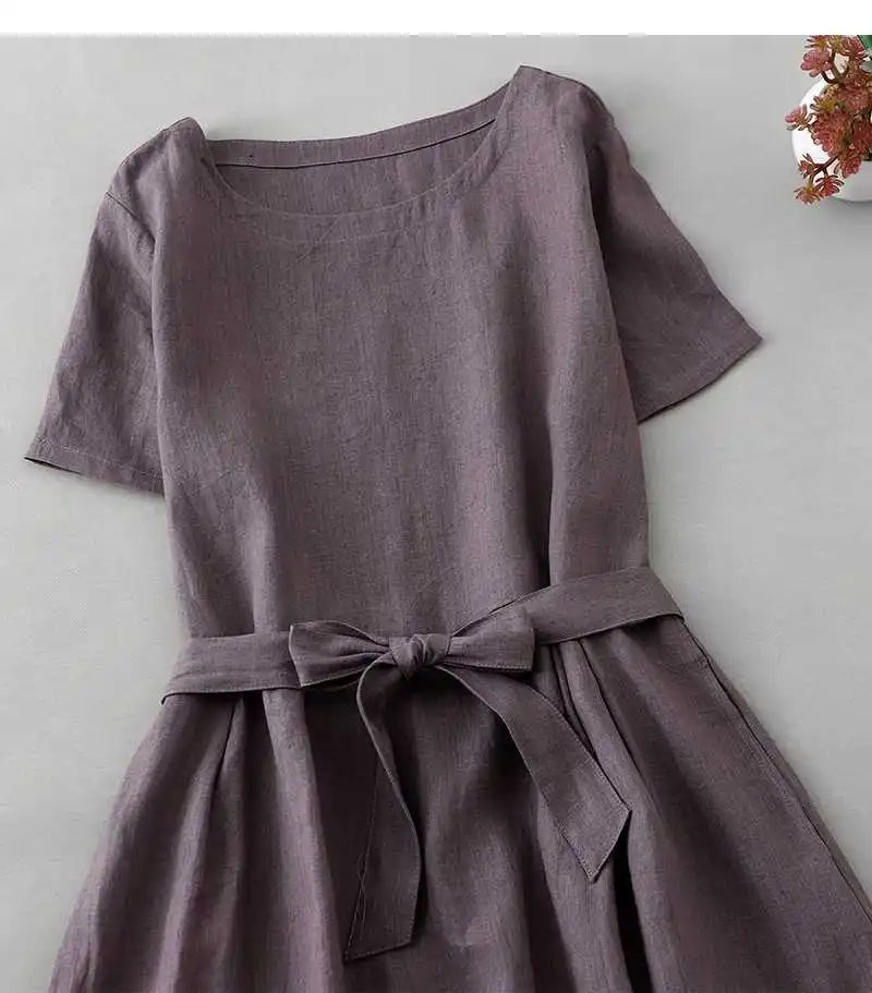 Cotton and Linen Summer New Korean-style Retro Artistic Elegant Loose Lace-up - Premium Dress from Craftklart Dropship - Just $16.69! Shop now at Craftklart.store