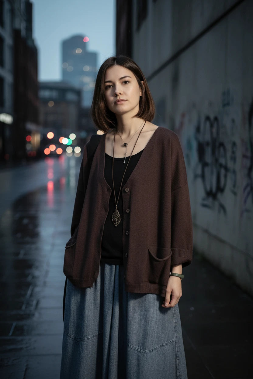 Loose Knit Cardigan — V-Neck, Button Front