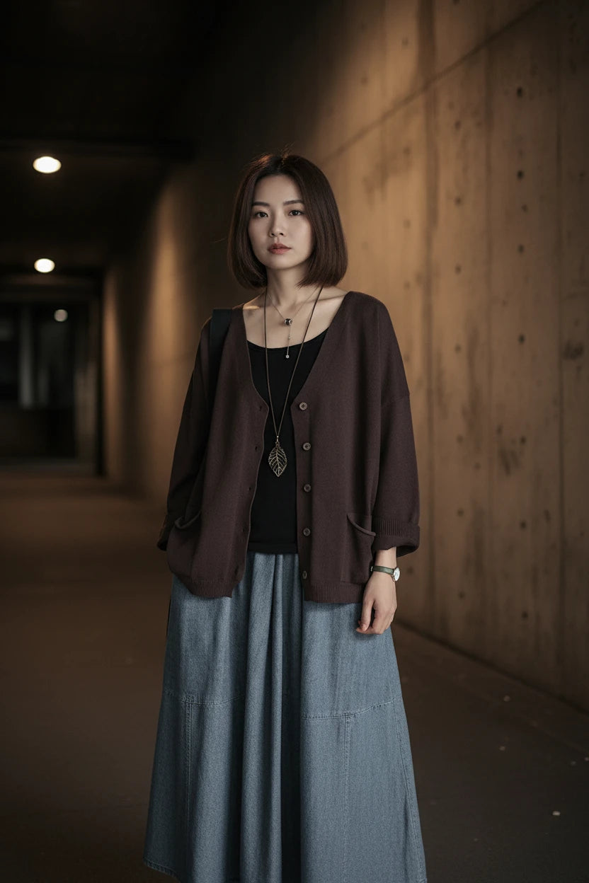 Loose Knit Cardigan — V-Neck, Button Front
