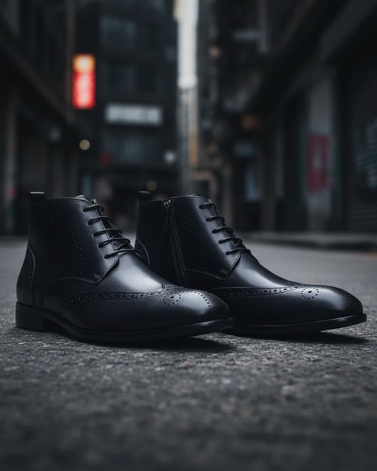 Urban Form Men's Handmade Leather Ankle Boot — Wingtip Dress