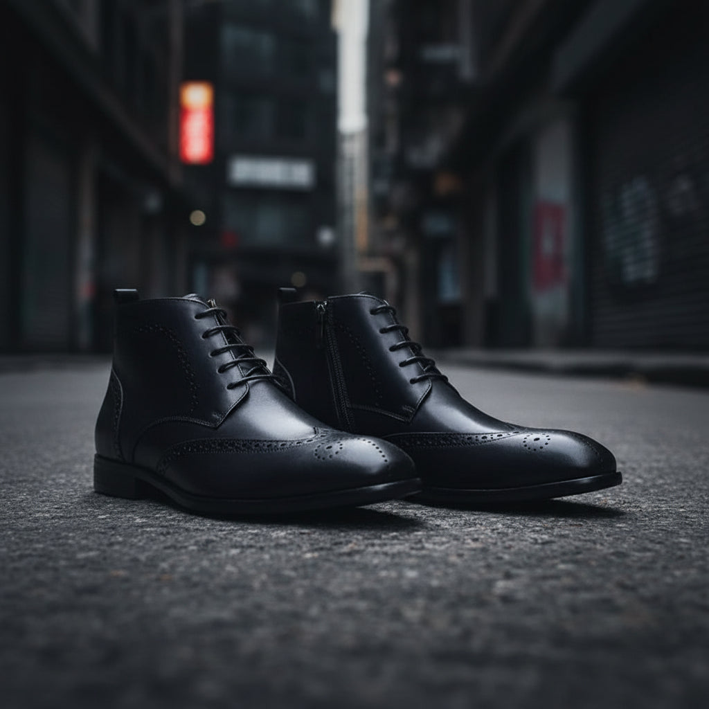 Urban Form Men's Handmade Leather Ankle Boot — Wingtip Dress