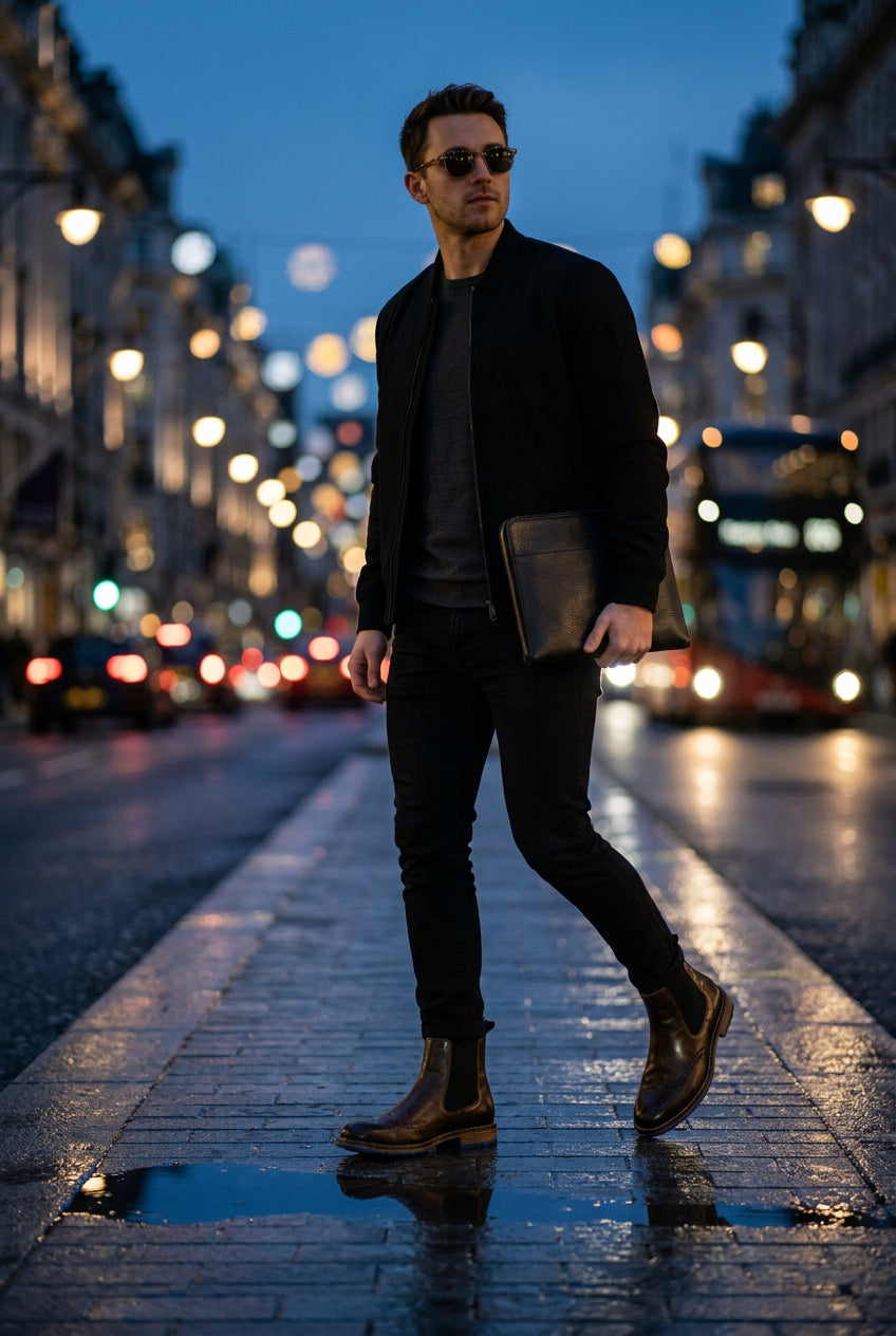 Craftklart Dropship Borough Chelsea Boots featuring sleek black leather and classic slip-on design for versatile style.