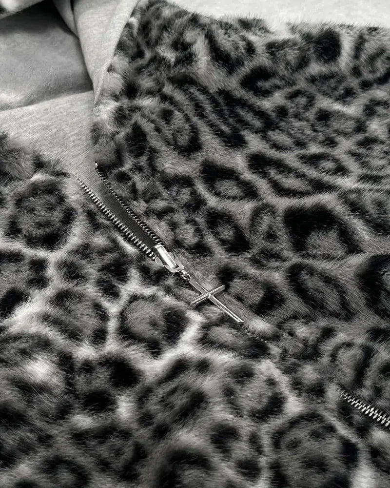 Two-sided Harajuku Retro Leopard Print Loose Zipper Hoodie - Craftklart.store