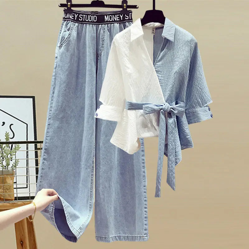 2025 Summer New Stitched Chiffon Shirt Female Set - Premium Sets from Craftklart Dropship - Just $18.21! Shop now at Craftklart.store