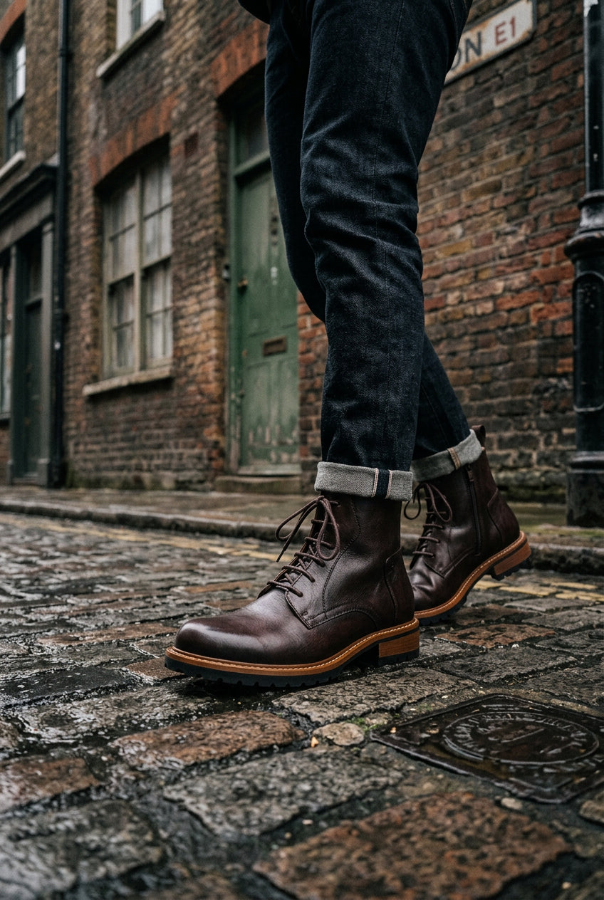 Men's Yardline Leather Ankle Boots by Craftklart Dropship, showcasing stylish brown leather ankle boots with a sleek design.
