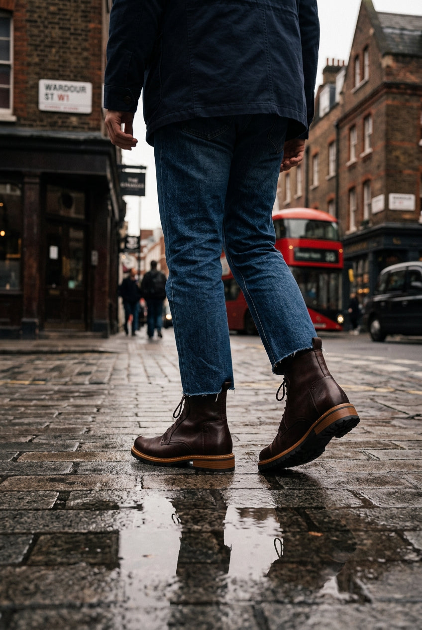 Men's Yardline Leather Ankle Boots by Craftklart Dropship, featuring sleek black leather and stylish ankle height with sturdy soles.