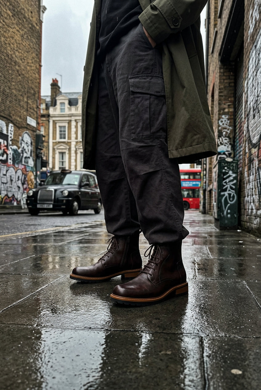 Men's Yardline Leather Ankle Boots by Craftklart Dropship, featuring sleek leather design and sturdy ankle-high style.