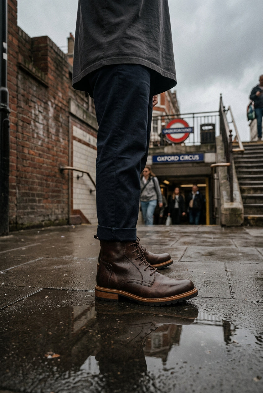 Men's Yardline Leather Ankle Boots by Craftklart Dropship, featuring sleek black leather with sturdy soles and stylish ankle height.