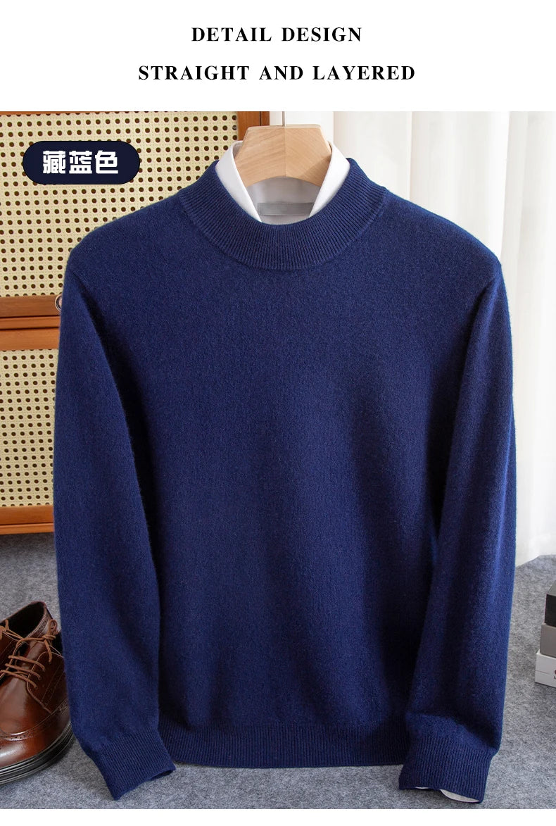 New Fashion Men's 100% Wool Pullover Half-high Collar Sweater - Craftklart.store
