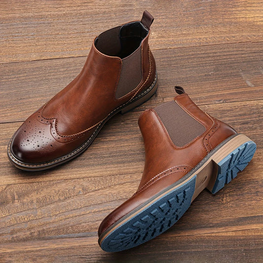 Brogue Chelsea Men Boots Classical American Style Leather Boots