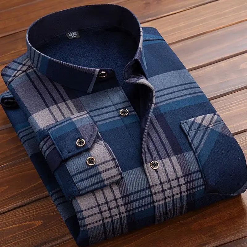 2024 Men's Plaid Flannel Fur Lined Thick Formal Shirts - Premium shirt from Craftklart Dropship - Just $5.39! Shop now at Craftklart.store