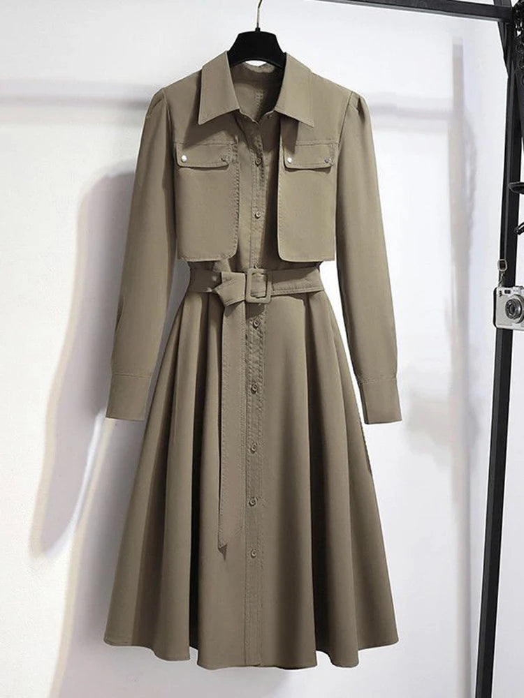 Women's long sleeve belted midi dress by Craftklart Dropship, featuring a stylish silhouette and elegant design.