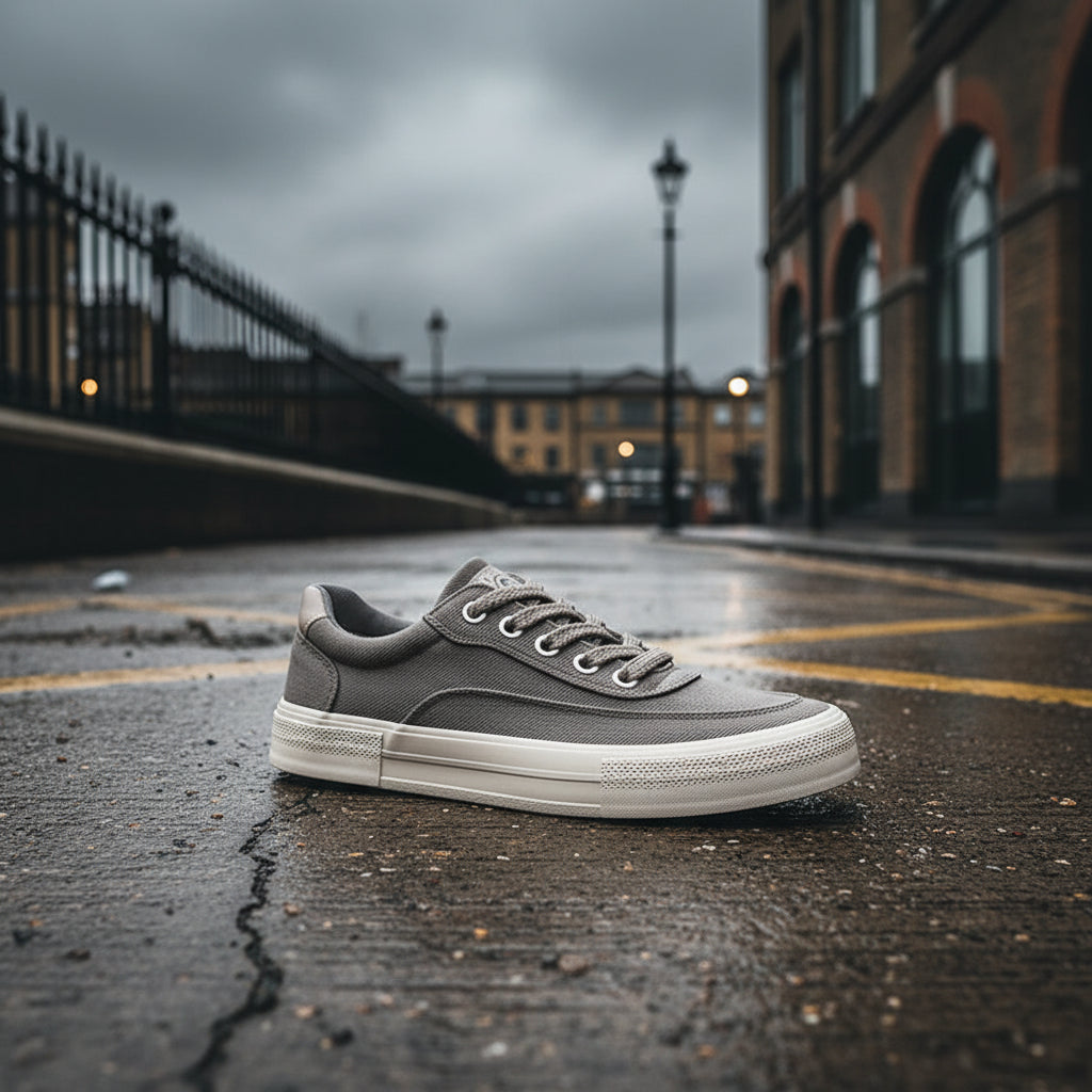 Craftklart low canvas sneaker showing a white and beige design with laces and rubber sole, casual footwear for everyday wear