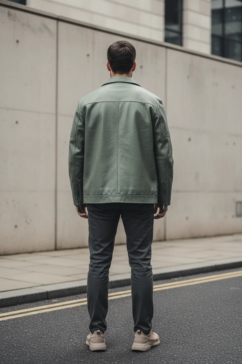 Craftklart Slim Fit Moto Biker Jacket made of PU leather, styled as a streetwear coat with a sleek, fitted design.